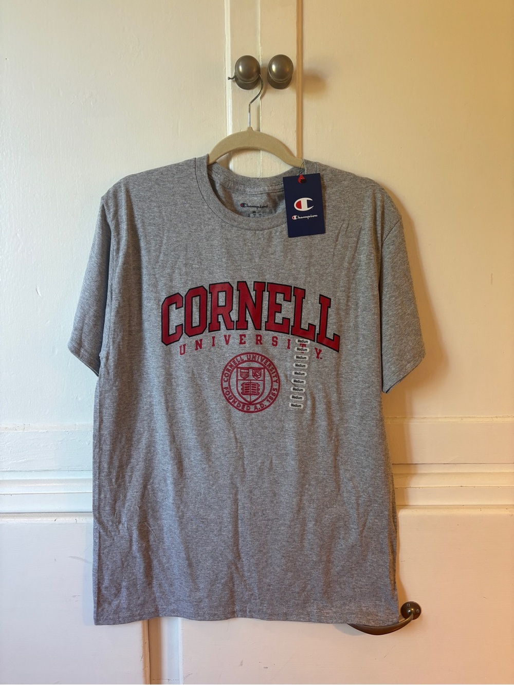 Champion Gray Cornell University Bookstore Short Sleeve Tee with Red Logo